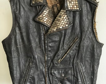 Vintage Aviation Leather Biker Vest