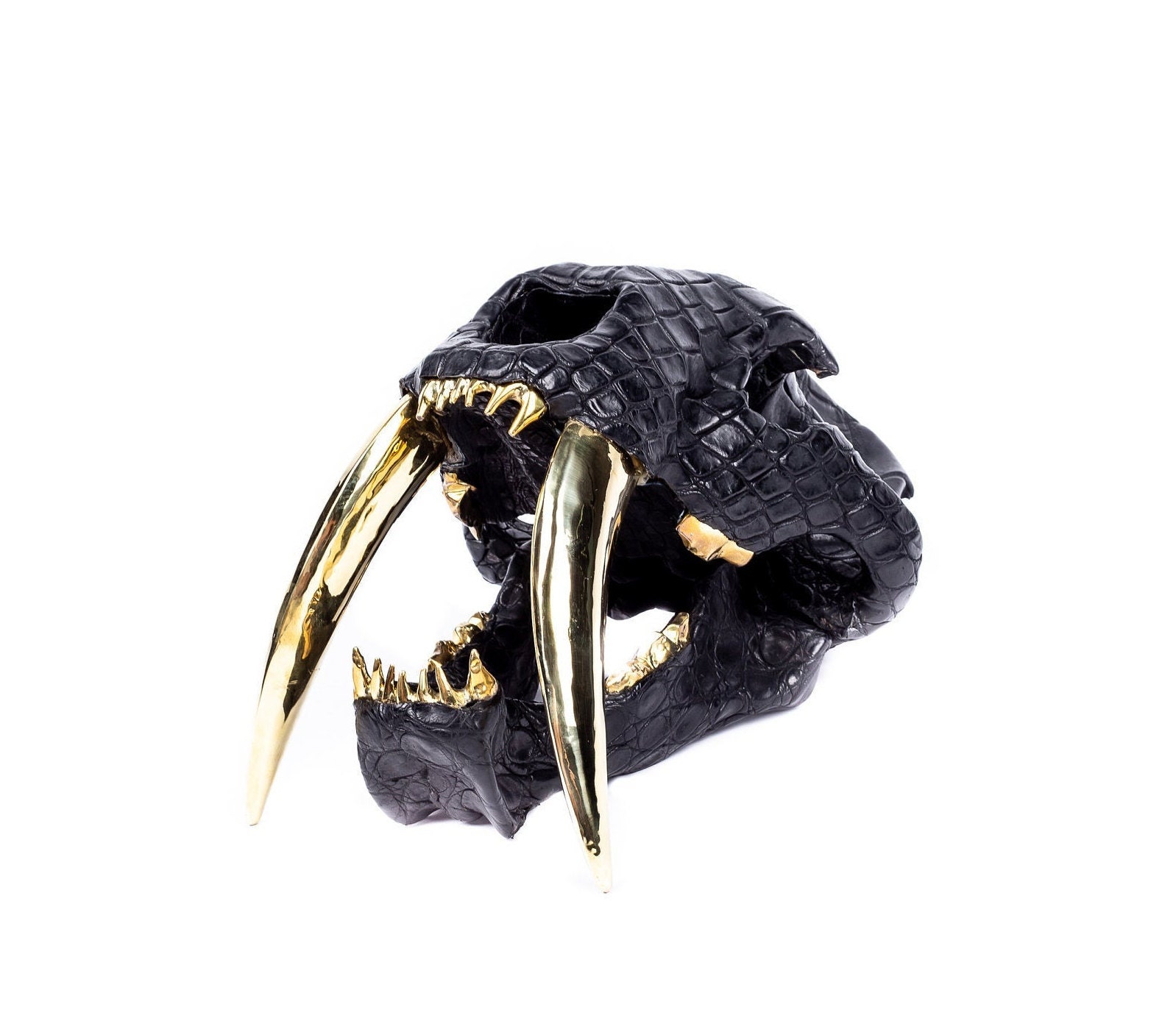 Saber Tooth Tiger Skull Replica With Leather Head And Metal Teeth
