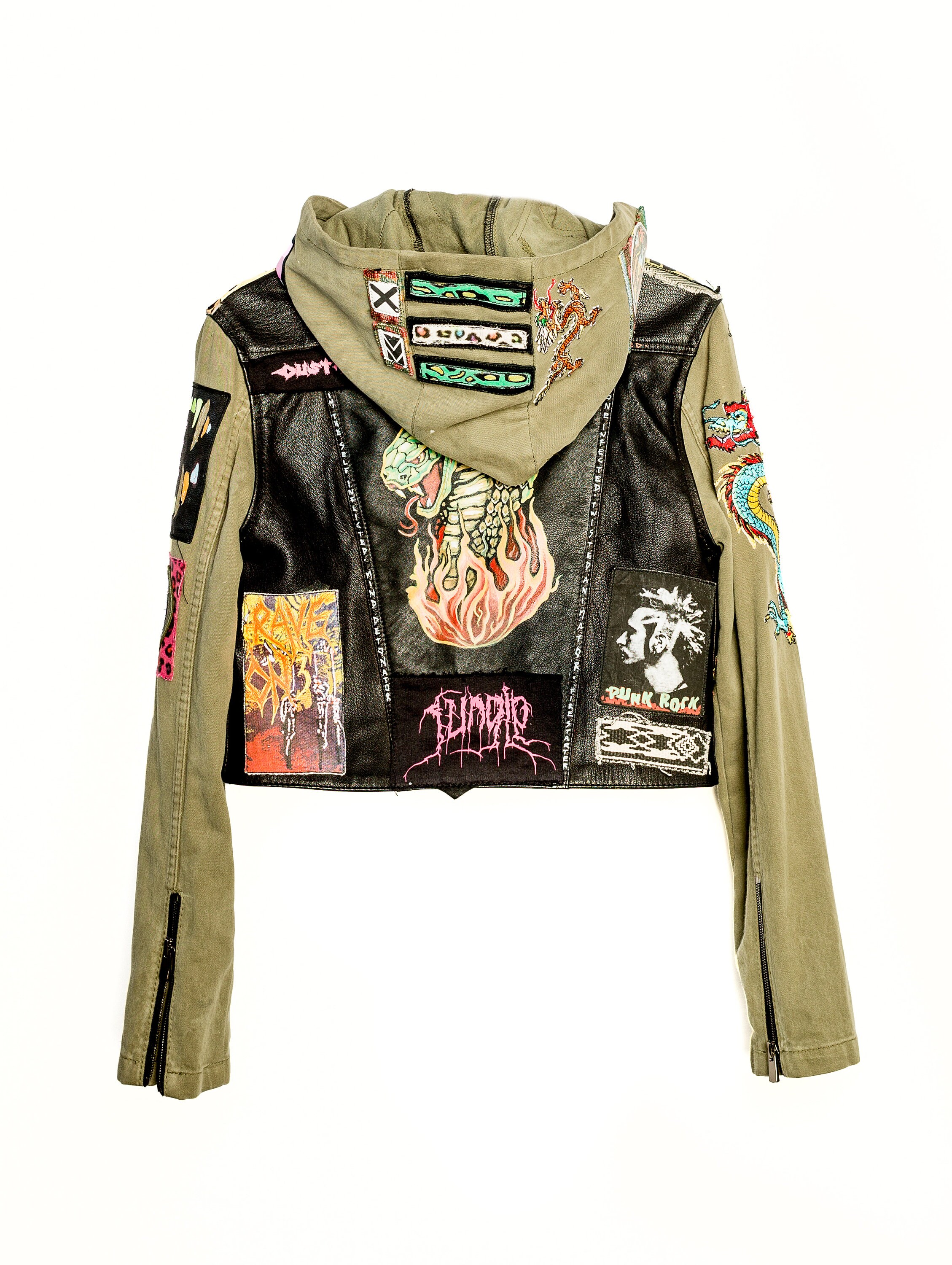 All In Twisted Fire Starter Cropped Leather Jacket with Repurposed Army