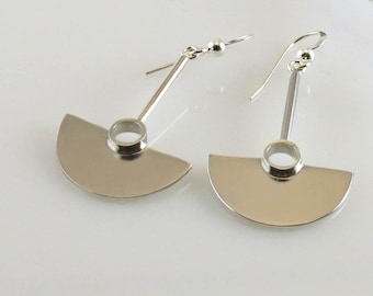 Sterling silver earrings, half circle earrings, handmade