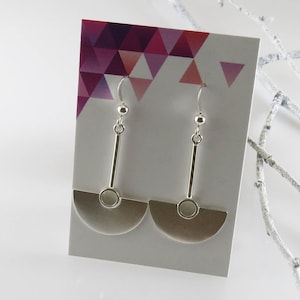 Sterling silver earrings, half circle earrings, handmade image 2