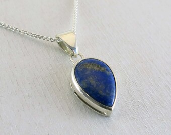 Pendentif en argent sterling avec lapis lazuli, pierre naturelle bleue