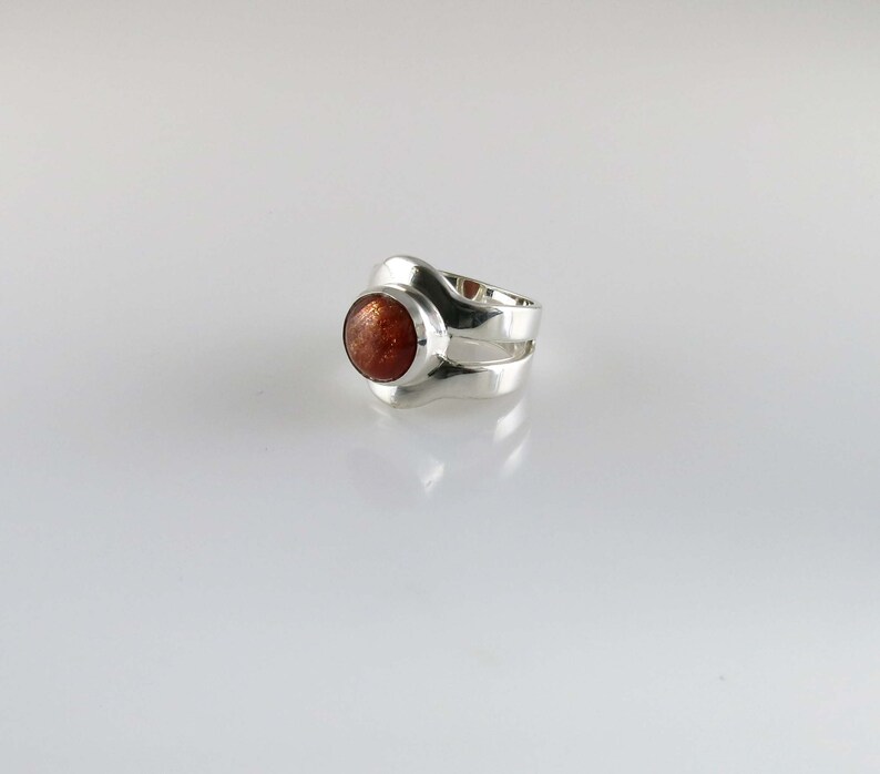 Sterling silver ring with sunstone silver ring with round sunstone