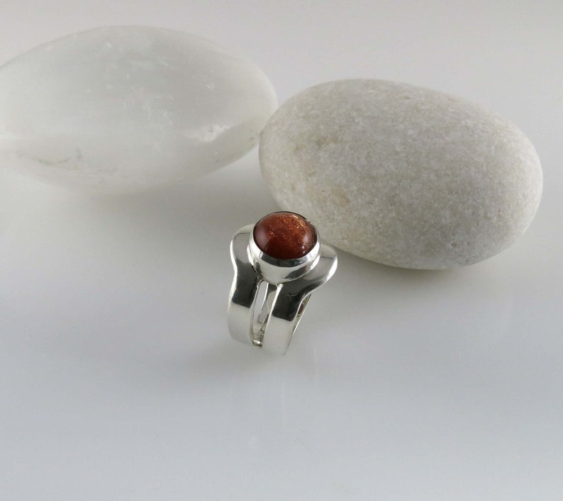 Sterling silver ring with sunstone silver ring with round sunstone