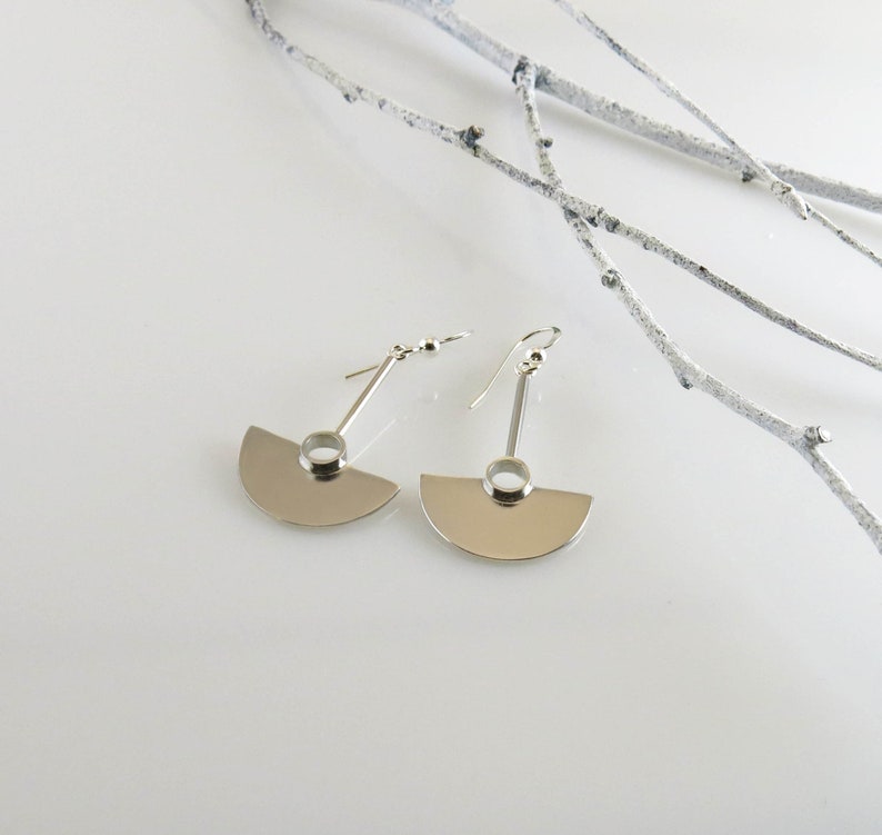 Sterling silver earrings, half circle earrings, handmade image 1