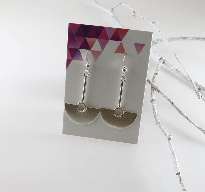 Sterling silver earrings, half circle earrings, handmade image 2