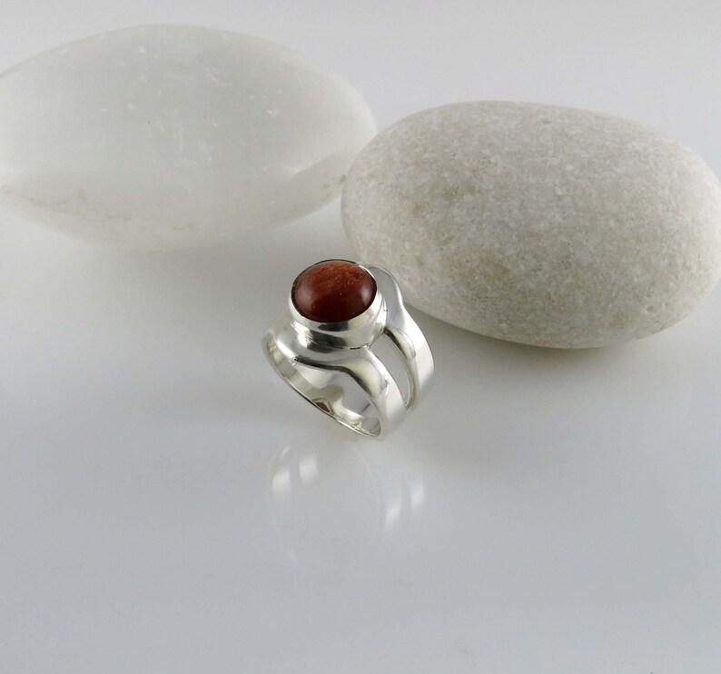 Sterling silver ring with sunstone silver ring with round sunstone