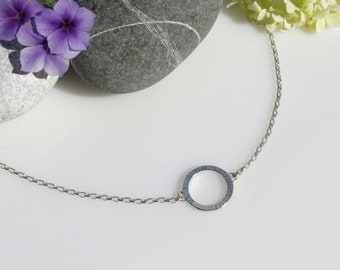 Sterling silver necklace with hammered ring, minimalist style necklace