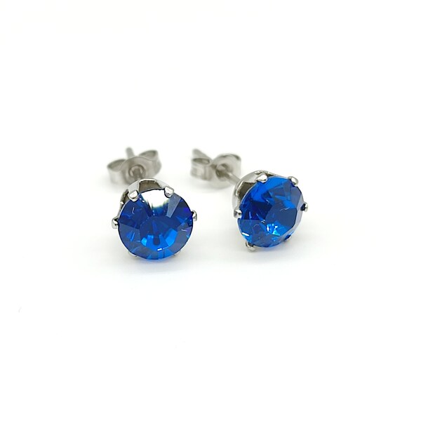 Orecchini strass 6 mm 'Capri blue' e acciaio inox