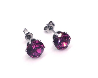 Orecchini strass 6 mm 'Fucsia' e acciaio