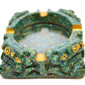 Vintage Aztec/Mayan Malachite Composite Ashtray, Piedra del Sol- 3.5 X 3.5inches