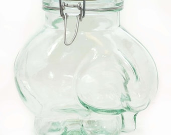 Late 20th Century Large Italian Elephant Glass Jar With Cork Lid