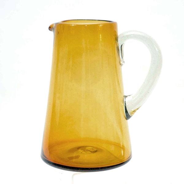 Handblown Recycled Classic Pitcher, Solid Amber- 9 1/8th Inches High