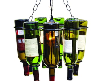 Hanging Wine Bottle Pendant Lamp, Holds 9 Empty Wine Bottles-11.5 Inches High x 15 Inches Diameter
