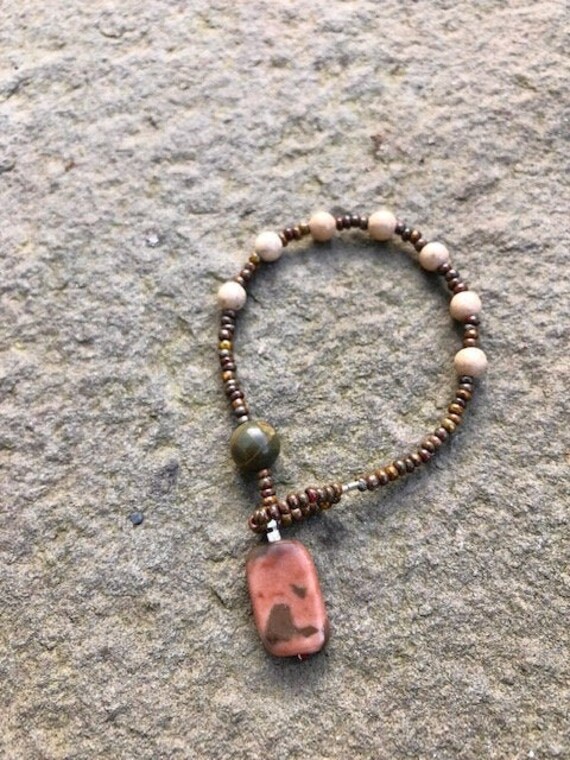 River Stone And Picasso Jasper With A Mountain Jasper Teardrop Etsy