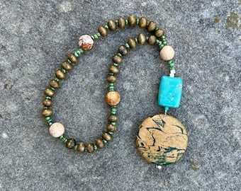 Anglican Rosary/ Protestant Rosary- Polished ocean jasper, tumbled picture jasper, turquoise howlite and wooden prayer beads