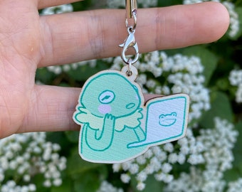 Aquarius Froggy Meme Astrology Wooden Phone Charm | green aesthetic | keychain Maple wood | star signs zodiac