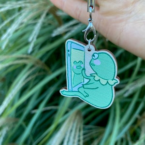 Leo Froggy Meme Astrology Wooden Phone Charm | green aesthetic | keychain Maple wood | star signs zodiac