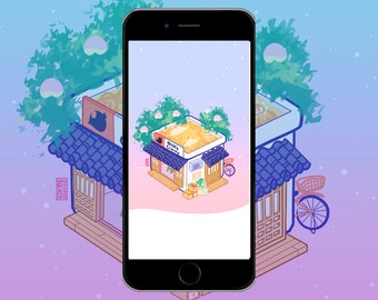 Animated Animal Village New Horizons Ramen MP4 Phone Wallpaper NOT LIVE or Background | Vaporwave aesthetic | digital download