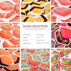 Sushi Sticker Set | Waterproof Japanese Food Vinyl Decals for Laptop Tumbler Planner Journal Decoration image 1