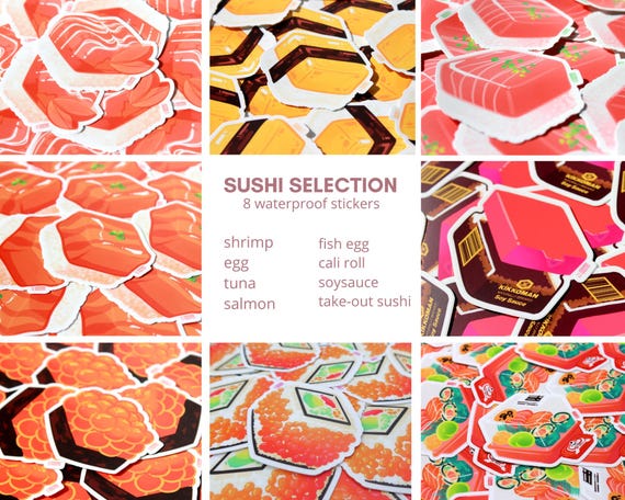 Sushi Sticker Set | Waterproof Japanese Food Vinyl Decals for Laptop Tumbler Planner Journal Decoration