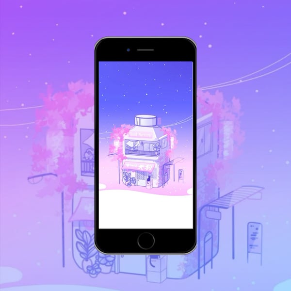 Animated Vaporwave Cafe Phone Wallpaper | Twilight Juice (Digital Download)