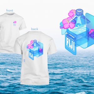 Prêt à expédier - T-shirt esthétique à ondes de vapeur déconstruites à l&#39;eau des Fidji, chemise 100 % coton, cadeau pour gourmets, art de vêtement d&#39;animation pour les amateurs d&#39;anime otaku