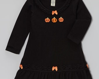 Pumpkin Dress, Halloween Dress , Baby Girl Fall Outfit, Toddler Halloween Dress, Black pumpkin trio ruffle dress infant, toddler & girls