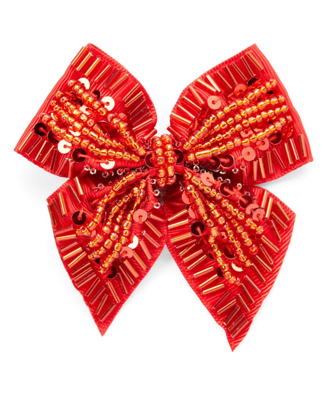 Red Beaded Sequin Bow Clip Flower Girl Wedding Birthday Etsy