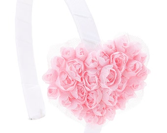 Pink and White Heart Headband, Pink Chiffon Organza Heart Headband, Girls Valentine's Day Heart Headband, White & Pink Heart Headband