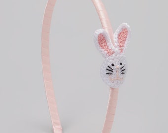Bunny Headband, Pink Headband with Bunny, Girls Bunny Headband, Pink Toddler Headband, Girls Easter Headband, Satin Bunny  Headband