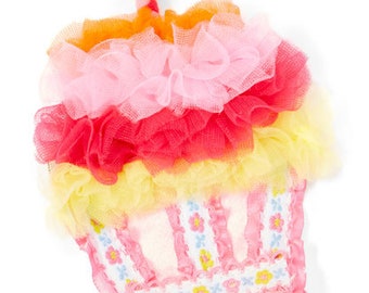 Cupcake Hair Clip, Girls Hair Clip, Birthday Hair Clip, Newborn Hair Clip, First Birthday Hair Clip, Pink Floral-Accent Cupcake Hair Clip