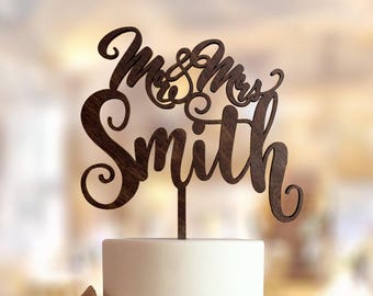 Custom Wedding cake topper with surname.  Personalized wedding cake topper. Rustic wedding cake topper. Custom wedding Cake topper. CSTR-18