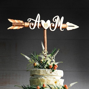Rustic Wedding Arrow Cake Topper. Initials cake topper. Custom cake topper. Custom cake topper. Bridal Shower. Rustic Country Chic Wedding.