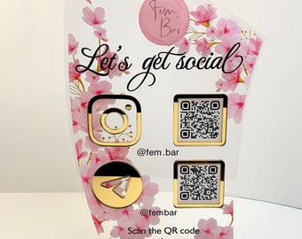 Qr Code Business Social Media Sign, Multi Qr Code Instagram And Facebook Sign, Acrylic Sign