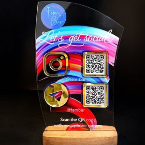 Signo de iconos de redes sociales, signo acrílico, signo personalizado, signo comercial, signo de código Multi Qr, signo de Instagram
