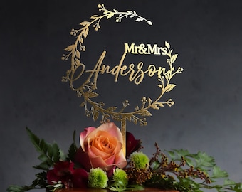 Rustic Mr and Mrs Wedding Cake Topper with Wreath. The Most Beautiful Wreath Wedding Cake Topper I've ever made. Surname Wedding Cake Topper