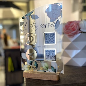 Custom social media sign, Personalized acrylic sign with Instagram logo,Business Sign, Multi QR Code sign