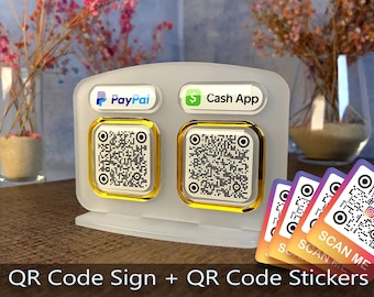 QR code sign with 3D logo and 3d QR code and QR code stickers, mini size qr code sign, scan to pay sign, cashapp sign, venmo sign