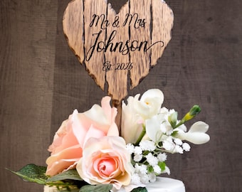 Rustic Wedding Cake Toppers, Handcrafted Distressed Wood Heart, Personalized Mr and Mrs Name, Vintage Finish