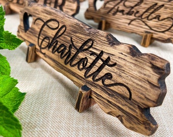 Wedding Place Cards With Heart, Old Wood Place Cards Wedding, Engraved Name Place Cards Wedding, Name Place Settings