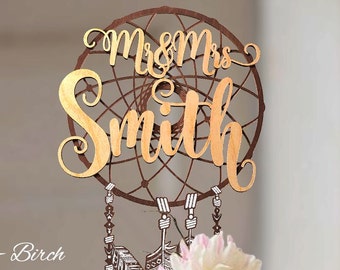 Boho Cake Topper. Boho wedding cake topper. Mr and Mrs Custom Surname Cake Topper. Personalized Surname Boho Cake Topper. 3D Boho Topper.