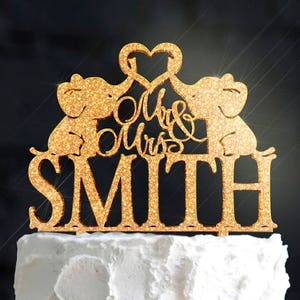 Wedding cake topper with little elephants. Bride and groom Cake topper. Custom cake topper. Silhouette topper. Personalized topper.