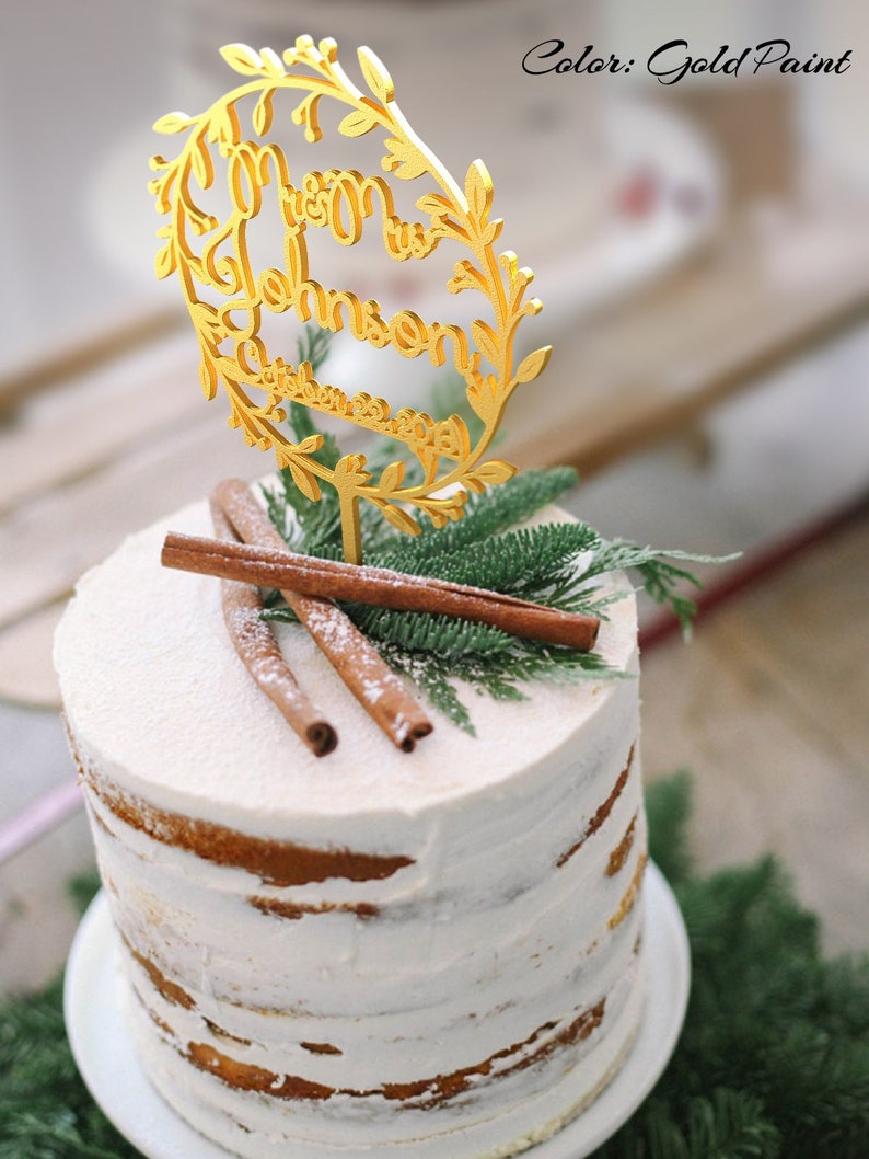 Gâteaux de mariage. FN25. Nom personnalisé de gâteau. Topper gâteau de mariage rustique avec prénom mariée et le marié. Bois de gâteau. image 4