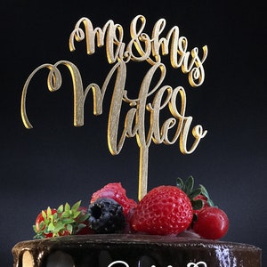 Or personnalisé mariage de gâteau de mariage en bois de gâteau personnalisé or Wedding Cake Topper image 3