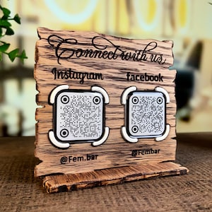 QR Code Sign, Old Wood Sign with 3D QR Code, Social media Sign, Scan to Pay Sign, CashApp Sign, Venmo Sign with 2 to 4 codes
