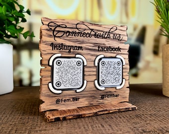 QR Code Sign, Old Wood Sign with 3D QR Code, Social media Sign, Scan to Pay Sign, CashApp Sign, Venmo Sign with 2 to 4 codes