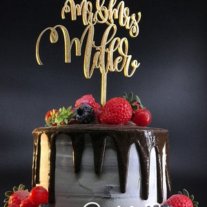 Or personnalisé mariage de gâteau de mariage en bois de gâteau personnalisé or Wedding Cake Topper image 6