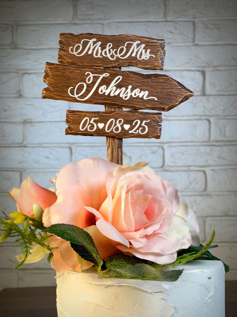 Johnson Cake Topper Wedding Cake Topper Sign Made of Wood in an Old Rustic Style. Rustic ...