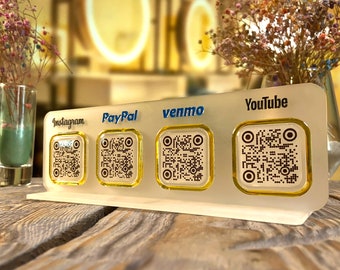 Réseau social QR Code Mini Sign, Scan to Pay Sign, CashApp Sign, Venmo Sign, Customizable QR Code with 2 to codes